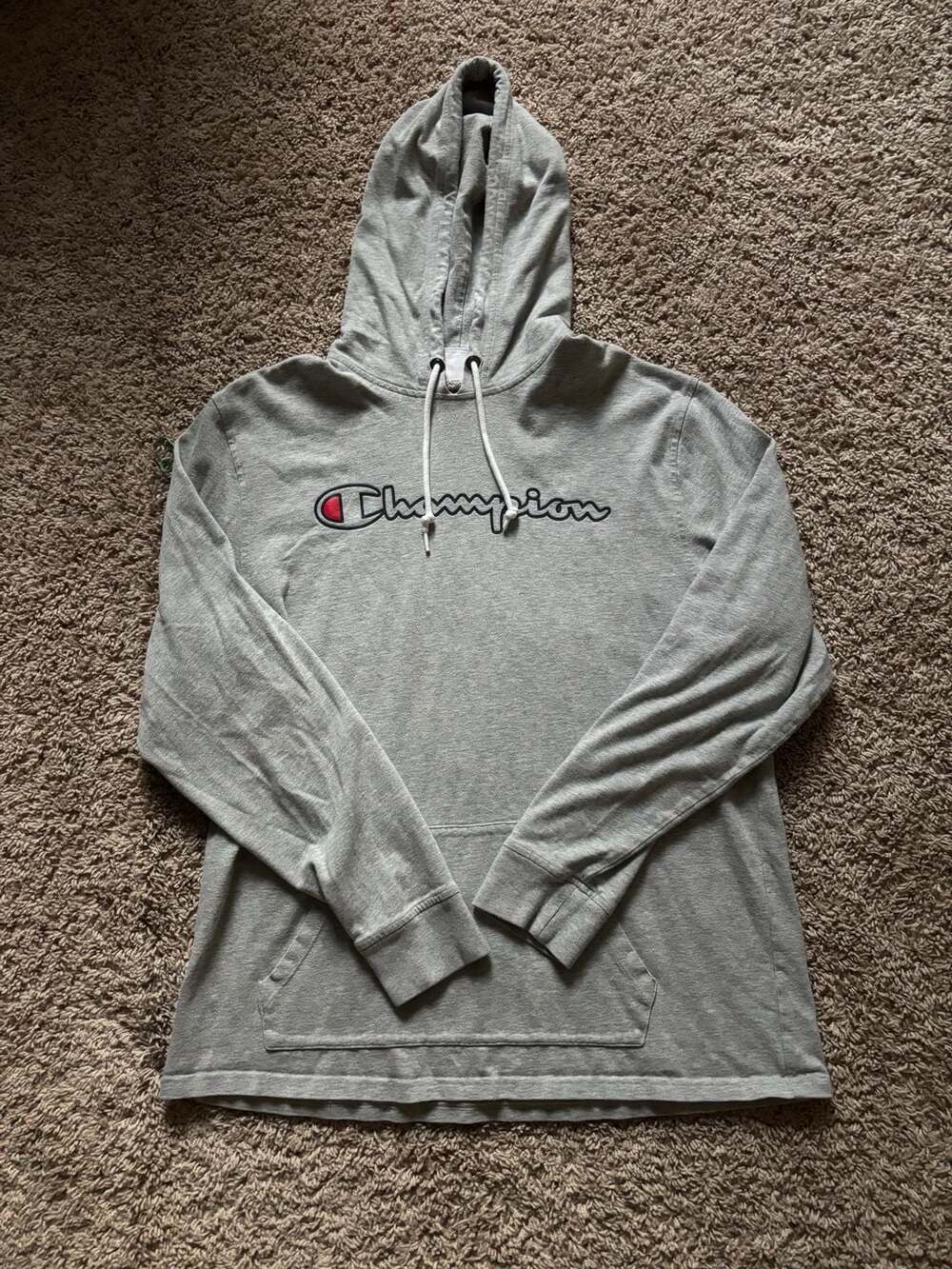 Champion Lightweight Long Sleeve Jersey Pullover Hoodie Gray Script Logo